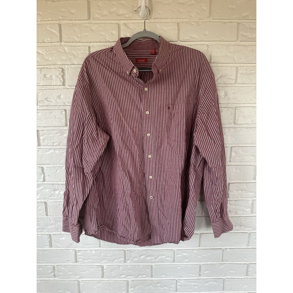 IZOD Red White Striped Button Down Shirt Men's XL Long Sleeve Classic Fit